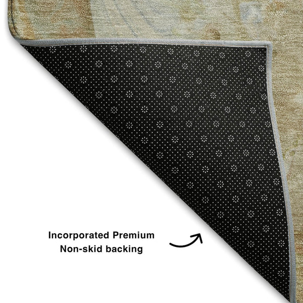 HomeRoots 9' X 12' Linen Ivory & Green Abstract Area Rug - Washable, UV Resistant, Modern Design for Homes 708861