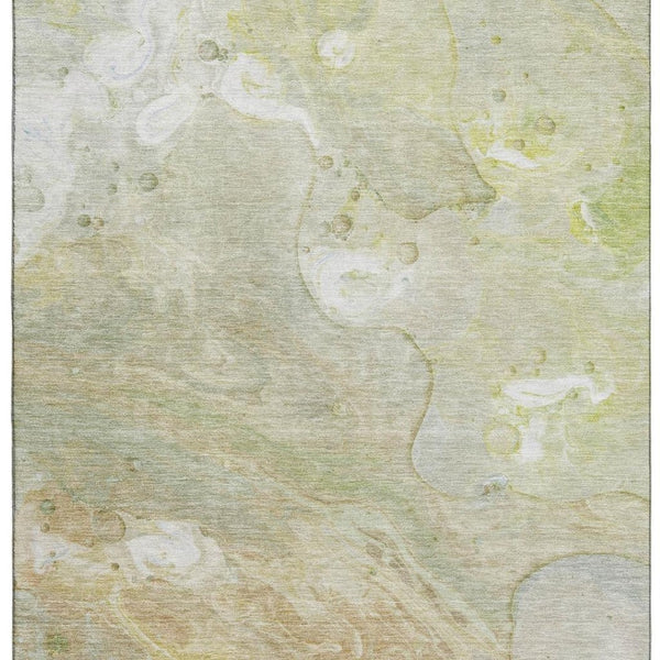 HomeRoots 9' X 12' Linen Ivory & Green Abstract Area Rug - Washable, UV Resistant, Modern Design for Homes 708861