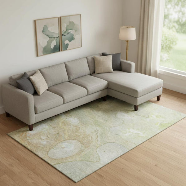 HomeRoots 10' X 14' Linen Ivory & Green Abstract Area Rug - Washable, UV Protected, Perfect for Busy Homes! 708862