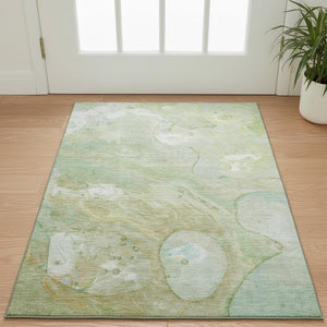 HomeRoots 5' X 8' Sage and Teal Abstract Area Rug – Stylish, Washable, UV Protected for High-Traffic Spaces! 708864