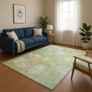 HomeRoots 8' Sage and Teal Abstract Round Rug - Washable, UV-Protected, Durable Design for Modern Homes 708865