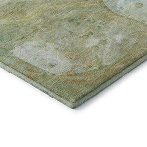 HomeRoots 8' Sage and Teal Abstract Round Rug - Washable, UV-Protected, Durable Design for Modern Homes 708865
