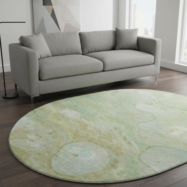 HomeRoots 8' X 10' Sage and Teal Abstract Area Rug - Washable, UV-Protected, Durable for Busy Homes & Spaces 708866