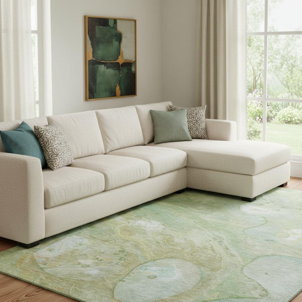 HomeRoots 9' X 12' Sage and Teal Abstract Area Rug – Washable, Stain-Resistant, UV Protected for Modern Spaces 708867