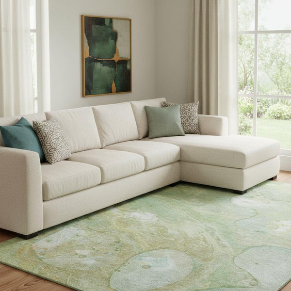 HomeRoots 9' X 12' Sage and Teal Abstract Area Rug – Washable, Stain-Resistant, UV Protected for Modern Spaces 708867