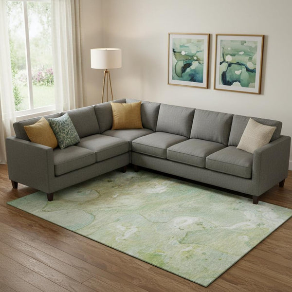 HomeRoots 10' X 14' Sage and Teal Abstract Washable Area Rug - UV Protected, Easy-Clean, Perfect for Families! 708868