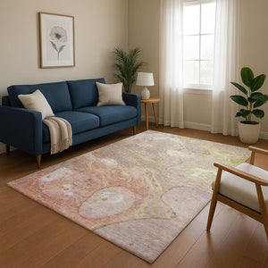 HomeRoots 5' X 8' Salmon & Lavender Abstract Washable Area Rug – Stylish, Durable, UV-Protected for Home Use 708870