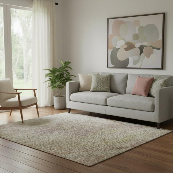 HomeRoots 8' Salmon & Lavender Abstract Washable Round Rug - UV Protected, Stain-Resistant & Family-Friendly! 708871