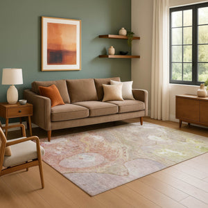 HomeRoots 9' X 12' Salmon And Lavender Abstract Washable Area Rug With UV Protection & Stain Resistance 708873