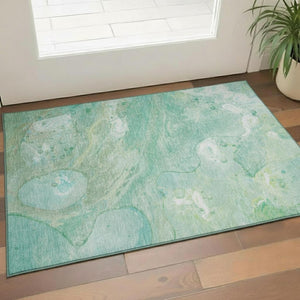 HomeRoots 5' X 8' Teal and Ivory Abstract Area Rug - Washable, UV Protected, Durable for High-Traffic Spaces 708876