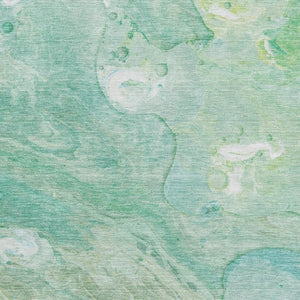 HomeRoots 5' X 8' Teal and Ivory Abstract Area Rug - Washable, UV Protected, Durable for High-Traffic Spaces 708876