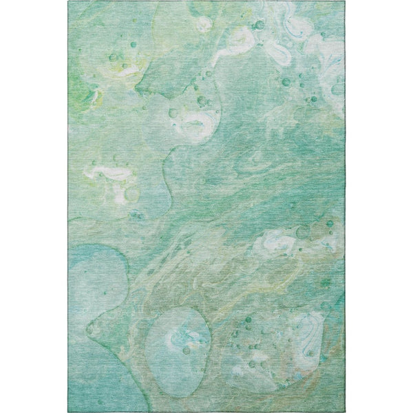 HomeRoots 5' X 8' Teal and Ivory Abstract Area Rug - Washable, UV Protected, Durable for High-Traffic Spaces 708876