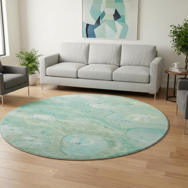 HomeRoots 8' X 10' Teal & Ivory Abstract Area Rug – Washable, UV-Protected, Durable for Homes with Kids & Pets 708878