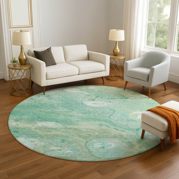 HomeRoots 8' X 10' Teal & Ivory Abstract Area Rug – Washable, UV-Protected, Durable for Homes with Kids & Pets 708878