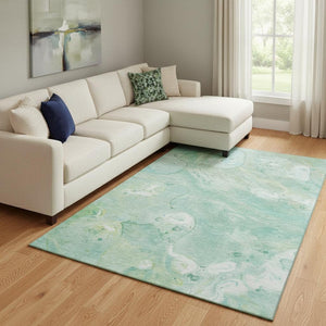 HomeRoots 9' X 12' Teal And Ivory Abstract Area Rug – Washable, Stain-Resistant, UV-Protected for Every Room! 708879