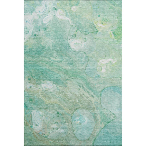 HomeRoots 10' X 14' Teal & Ivory Abstract Area Rug - UV Resistant, Stain-Proof, Easy-Care for Modern Homes 708880