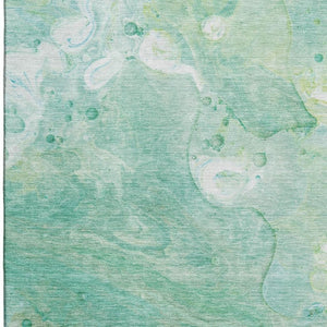 HomeRoots 10' X 14' Teal & Ivory Abstract Area Rug - UV Resistant, Stain-Proof, Easy-Care for Modern Homes 708880