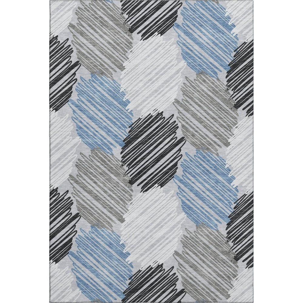 HomeRoots 5' X 8' Blue Ivory Gray Geometric Area Rug – Washable, Stain Resistant, UV Protected for Busy Homes 708882