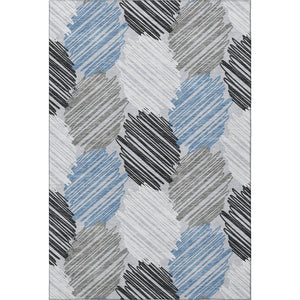 HomeRoots 5' X 8' Blue Ivory Gray Geometric Area Rug – Washable, Stain Resistant, UV Protected for Busy Homes 708882