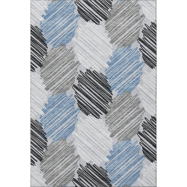 HomeRoots 5' X 8' Blue Ivory Gray Geometric Area Rug – Washable, Stain Resistant, UV Protected for Busy Homes 708882