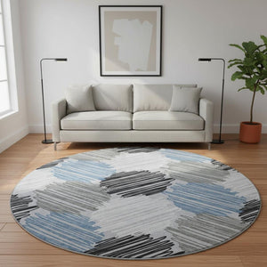 HomeRoots 8' X 10' Washable Blue Ivory Gray Geometric Area Rug with UV Protection for Modern Homes & Spaces 708884