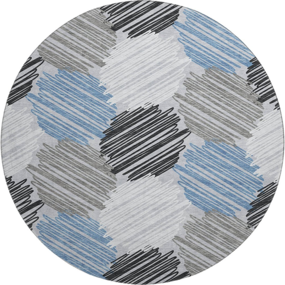 HomeRoots 8' X 10' Washable Blue Ivory Gray Geometric Area Rug with UV Protection for Modern Homes & Spaces 708884