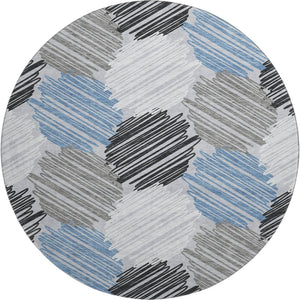 HomeRoots 8' X 10' Washable Blue Ivory Gray Geometric Area Rug with UV Protection for Modern Homes & Spaces 708884