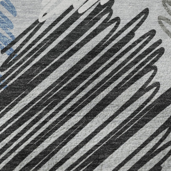 HomeRoots 8' X 10' Washable Blue Ivory Gray Geometric Area Rug with UV Protection for Modern Homes & Spaces 708884
