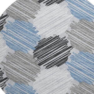 HomeRoots 8' X 10' Washable Blue Ivory Gray Geometric Area Rug with UV Protection for Modern Homes & Spaces 708884