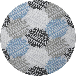 HomeRoots 8' X 10' Washable Blue Ivory Gray Geometric Area Rug with UV Protection for Modern Homes & Spaces 708884