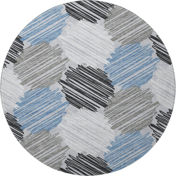HomeRoots 8' X 10' Washable Blue Ivory Gray Geometric Area Rug with UV Protection for Modern Homes & Spaces 708884