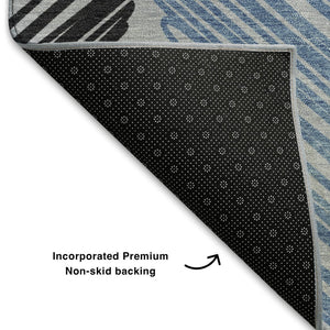 HomeRoots 10' X 14' Geometric Area Rug in Blue, Ivory & Gray - Washable, Durable, UV Protected for High-Traffic Areas 708886