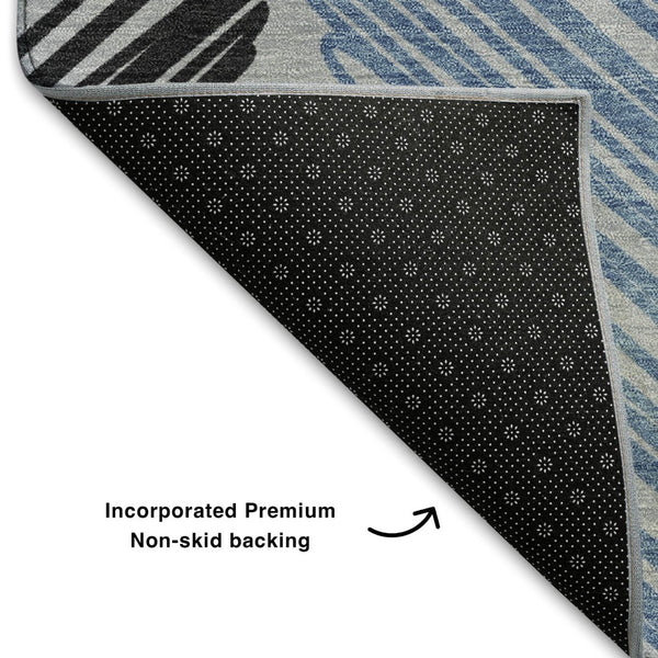 HomeRoots 10' X 14' Geometric Area Rug in Blue, Ivory & Gray - Washable, Durable, UV Protected for High-Traffic Areas 708886