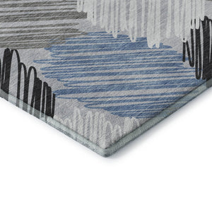 HomeRoots 10' X 14' Geometric Area Rug in Blue, Ivory & Gray - Washable, Durable, UV Protected for High-Traffic Areas 708886