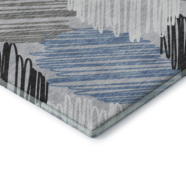 HomeRoots 10' X 14' Geometric Area Rug in Blue, Ivory & Gray - Washable, Durable, UV Protected for High-Traffic Areas 708886