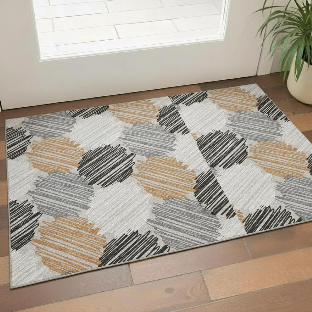 HomeRoots 5' X 8' Geometric Area Rug in Copper, Ivory & Gray - Washable, UV-Protected, Stylish & Durable! 708888