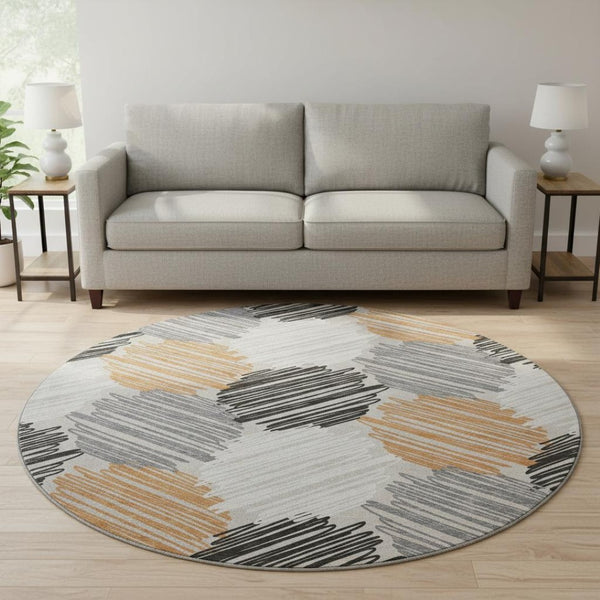HomeRoots 8' X 10' Geometric Washable Area Rug in Copper, Ivory & Gray – UV Protection for Modern Homes! 708890