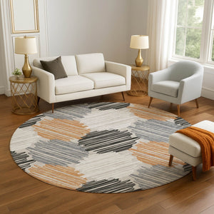 HomeRoots 8' X 10' Geometric Washable Area Rug in Copper, Ivory & Gray – UV Protection for Modern Homes! 708890