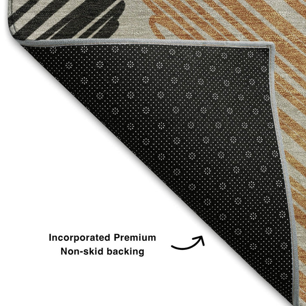 HomeRoots 8' X 10' Geometric Washable Area Rug in Copper, Ivory & Gray – UV Protection for Modern Homes! 708890