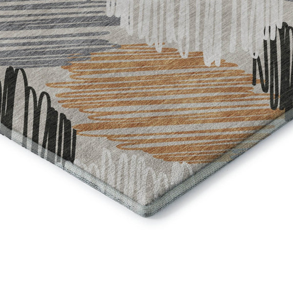 HomeRoots 8' X 10' Geometric Washable Area Rug in Copper, Ivory & Gray – UV Protection for Modern Homes! 708890