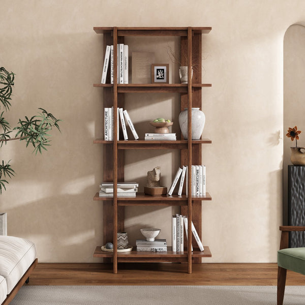 English Elm Christopher Knight Home® - 4-Tier Acacia Wood Bookcase with Anti-Tip Kit, Heavy-Duty Open Shelves Holds 120 lbs Each, Sleek Storage Solution Walnut N758P294084W