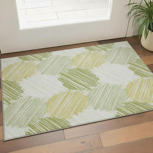HomeRoots 5' X 8' Geometric Area Rug in Green, Ivory & Gray – Washable, Stain Resistant with UV Protection! 708894