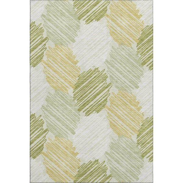 HomeRoots 5' X 8' Geometric Area Rug in Green, Ivory & Gray – Washable, Stain Resistant with UV Protection! 708894