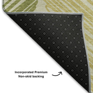 HomeRoots 5' X 8' Geometric Area Rug in Green, Ivory & Gray – Washable, Stain Resistant with UV Protection! 708894