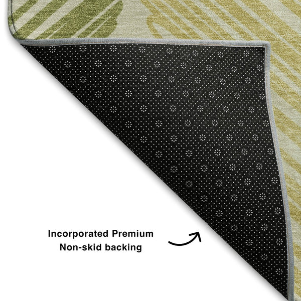 HomeRoots 5' X 8' Geometric Area Rug in Green, Ivory & Gray – Washable, Stain Resistant with UV Protection! 708894