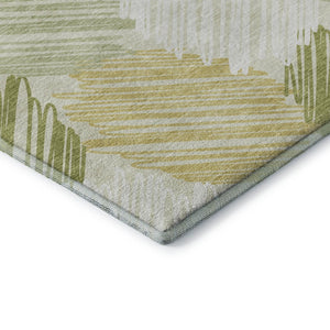 HomeRoots 5' X 8' Geometric Area Rug in Green, Ivory & Gray – Washable, Stain Resistant with UV Protection! 708894