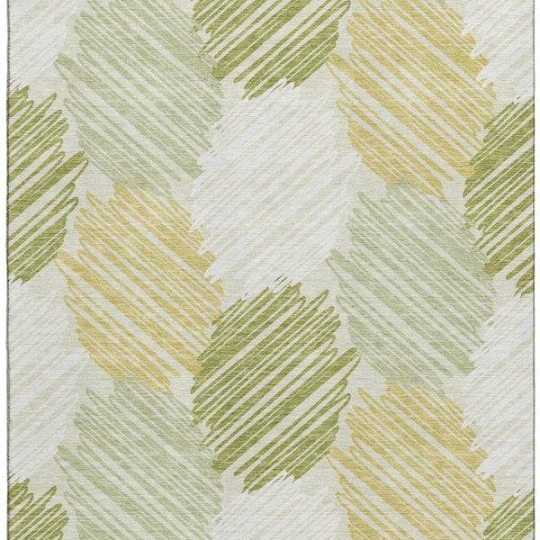 HomeRoots 5' X 8' Geometric Area Rug in Green, Ivory & Gray – Washable, Stain Resistant with UV Protection! 708894