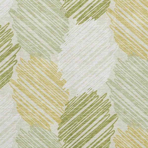 HomeRoots 8' Green Ivory and Gray Geometric Round Rug - Durable, Washable, UV-Protected for High Traffic Areas 708895