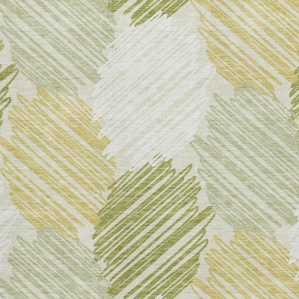 HomeRoots 9' X 12' Stylish Green Ivory Gray Geometric Washable Area Rug with UV Protection for Home Decor 708897