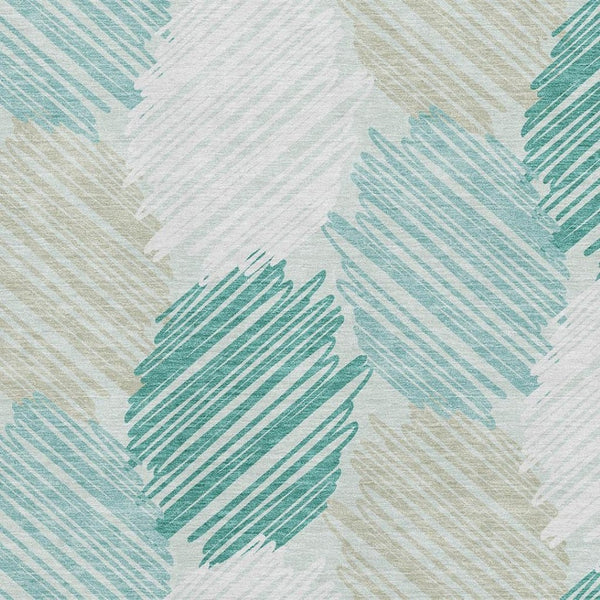 HomeRoots 5' X 8' Teal, Ivory & Gray Geometric Area Rug - Washable, UV Protected, Stain Resistant, Stylish! 708900